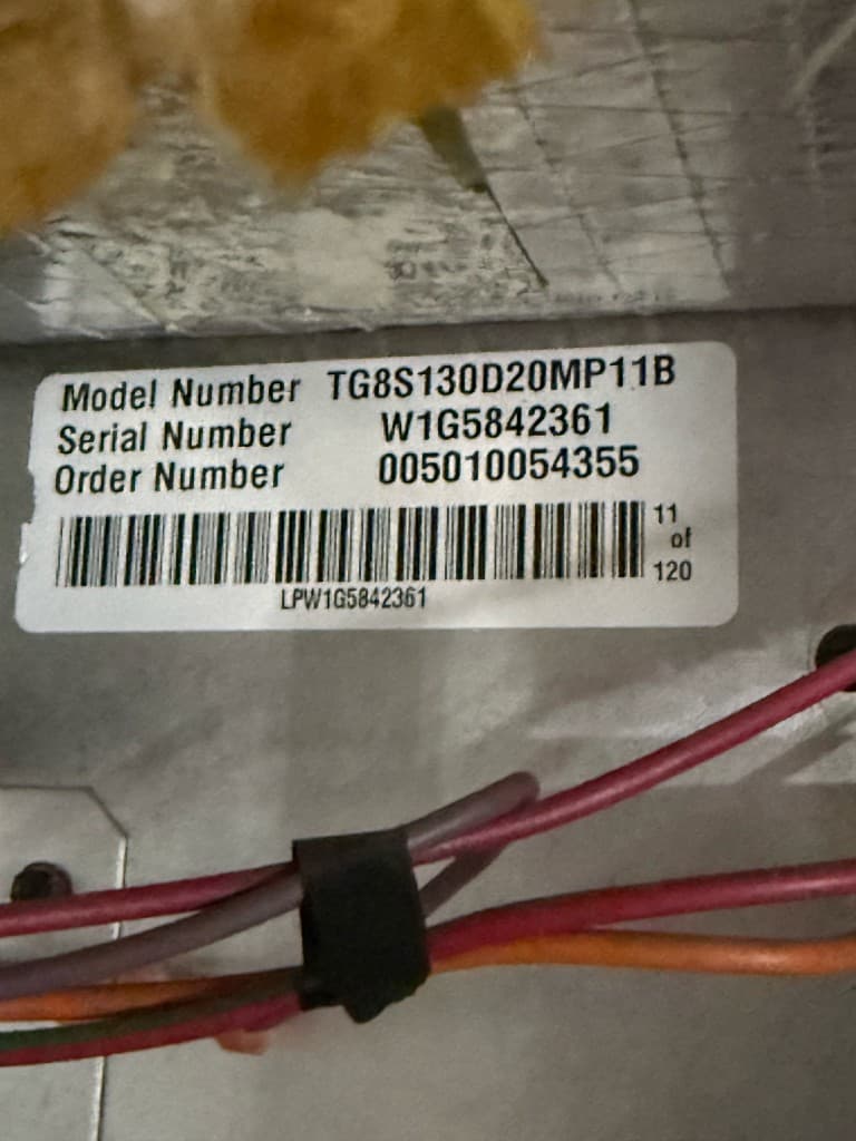 Equipment nameplate — model and serial